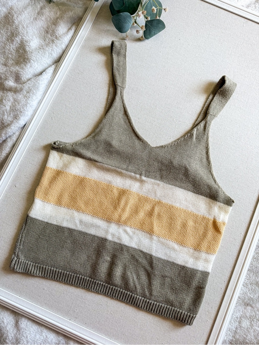 Hippie Rose Striped Knit Tank Top Neutral Brown Yellow White Sleeveless Size S